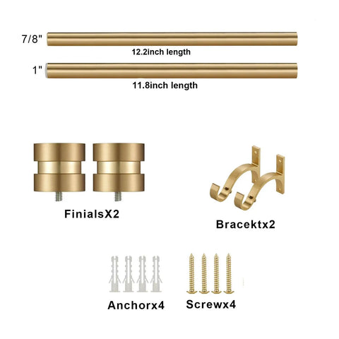 12 To 20 Inch Short Adjustable Warm Gold Curtain Rods Set 1 Inch Diameter Heavy Duty Side Curtain Rods With Aluminum End Caps