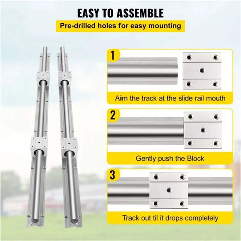 Premium Compatible SBR Rail Open Linear Bearing Block Kit For Desktop Printer Frames And Compact DIY Routing Machines With Multiple Preshot Lengths From 250mm To 1000mm To Handle Any Heavy Load And Stroke Requirement On Your Next Custom Build. two SBR rails with open blocks, pre-drilled holes, easy assembly