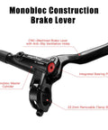 Close-up of CNC-machined brake lever of Four Piston Hydraulic Mountain Bike Brake Set Front 850mm And Rear 1600mm Disc Kit