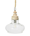 Clear Glass Shade Pendant Light With Distressed Cream Mango Wood Canopy, Rustic Yet Modern Ceiling Fixture That Adds Cozy Rustic Charm To Any Room, 14 Inch Round, Hardwired, Requires 1 Bulb Not Included