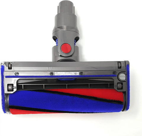 Soft Roller Cleaner Head For V6 Stick Vacuums For Hard Floor Cleaning Sucks Up Fine Dust And Large Debris In One Pass Easy To Install Lightweight Design Specifically Made For V6 Models Only Not For Other Vacuums, with red and blue rollers, grey attachment, top view