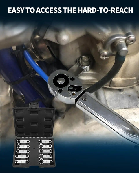 Metric 10 Piece Torque Adapter Set For Three Eighths Inch Drive Wrenches installed on engine
