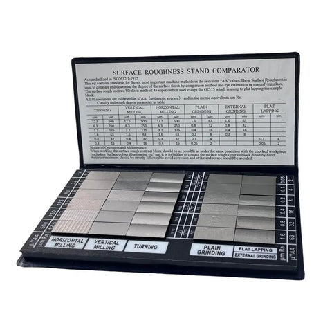Ra0.05 to Ra12.5 Micrometer Surface Roughness Comparator Kit With 30 Specimens for Machinists and Metrology Pros - Pro-Grade Finish Gauges for Quality Control, Precision Machining, and Surface Texture Testing, open case