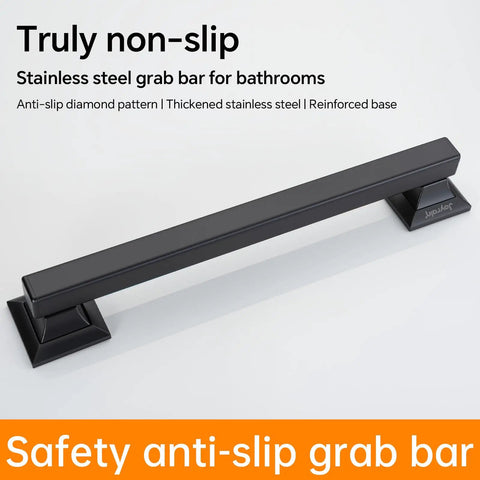 Rock Solid Matte Black Square Grab Bar for Bathroom, 24 Inch Stainless Steel Safety Rail with Badass 500lb Weight Limit, non-slip design.