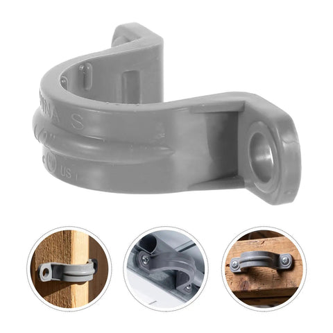 Killer Grip 20 Pack PVC Pipe Clamps Half Inch Conduit Straps, grey fastener for securing tubes on walls and ceilings.