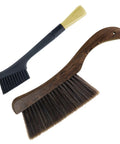 No Sweat Coffee Grinder Brush Set With Removable Heads And Heavy Duty Wood Handles, two espresso cleaning brushes with wood grip.