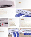 Electric Business Card Cutter With Chamfered Edges And Smooth Nine Blade Action Includes Fifty Matte Cards setup steps showing operation guide