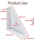 4 Pack White Bed Corner Supports With Sleek Hidden Triangle Shelf Brackets And Cold Rolled Steel Braces For Zero Wobble Desk Edge Reinforcement dimensions with measurements.