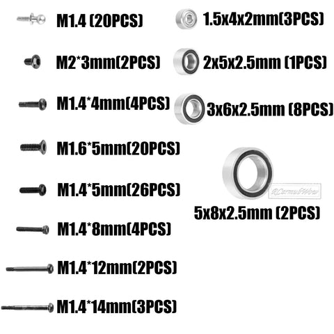 Sick Rc Car Upgrades For Losi 1 24 Micro B And 1 28 Micro T 2S Racing Buggy hardware kit screws and bearings detailed list.