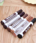 Walnut Wood Repair Marker Upgrade Kit For Fast Furniture Scratch Fix Pen With Wax Sticks And Sealant, markers on wood surface.