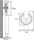 Black Rustic Non-Bypass Sliding Barn Door Hardware Kit For Two Doors With 16Ft Long Flat Track technical diagram showing wheel dimensions