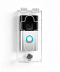 Keep Your Smart Video Doorbell Locked Down Tight With This Tough Love Outdoor Anti Theft Security Box Made From Crisp Clear Acrylic, showcasing a video doorbell in a clear acrylic case.