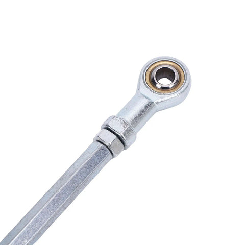 Heavy Duty Steering Tie Rod Kit with 155mm end joints and spherical joints for go karts shown close-up of metal joint and rod