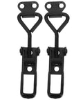 Two black heavy duty adjustable toggle latch clamps with quick release metal pull latch for industrial tool boxes and cabinets.