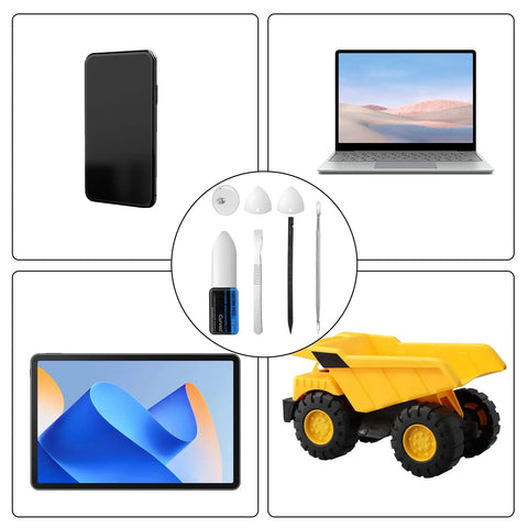 Ultra Thin 7 Piece Spudger Tool Kit For Electronics Repair Antistatic Pry Tools surrounded by electronics and toy images.