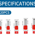 Five Size Copper Wire Ferrule Kit With Insulated Pin Terminals For AWG 10 8 6 4 2 showing specifications and dimensions.