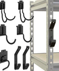 Boltless Shelving Hook Organizer Kit 7 Pieces Adjustable Storage Hanging Accessories For 1.5 Inch Keyhole Rack shown mounted