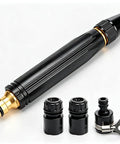 Adjustable High Pressure Hose Nozzle With Connector Set for Car Wash and Outdoor Cleanup, metal construction, black and gold finish