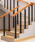 Top Shelf Square Wrought Iron Baluster Posts Built Like A Tank Black Powder Coated Banister Rails For Outdoor Deck And Staircase Project 4 Pack 39 Inch Height Smooth Finish Railing Kit in staircase setting.