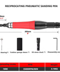 No Nonsense Pneumatic Reciprocating Sander Pen Delivering Sick 35000 Rpm Performance, 8 inch length, includes bearings and wrench.