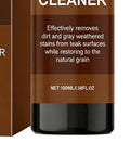 Label of All In One Teak Wood Cleaner And Restoration Kit With Brightener showing stain removal details and 100ml size