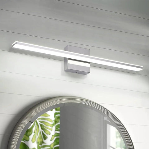 Chrome Bathroom Light Fixtures 24 Inch LED Vanity Bar Over Mirror Lighting IP44 Waterproof 14W 850LM Modern Rectangle Vanity Lamp