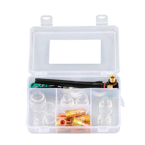 Complete TIG Welding Torch Kit For WP 17 18 26 Torches With Gas Lens And Glass Cups, 36 Piece Set in transparent case