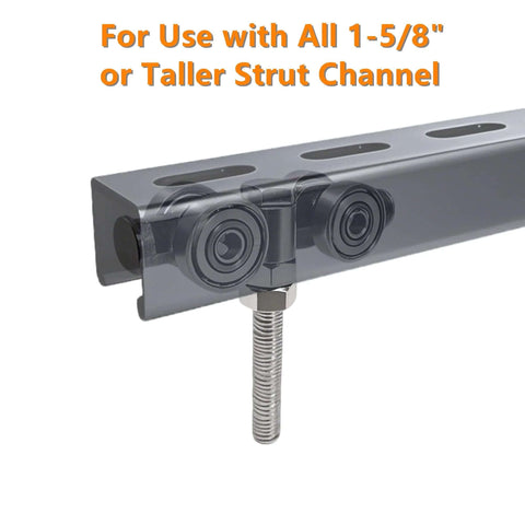 Unistrut Trolley Assembly With Four Wheel Silent Rollers For One And Five Eighths Inch Wide And Taller Strut Channel Black Pack Of Four Hidden Bolt Design