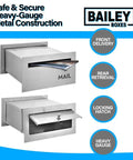 Front and rear view of secure heavy-gauge metal mailbox with locking hatch, and delivery and retrieval features.