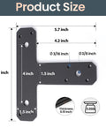 Image showing size dimensions of 12 Pack Heavy Duty T Brackets For Wood With Premium Powder Coated Flat Post And Beam Tie Plates 6.5 By 5.7 Inches 0.15 Inch Thick Rust Resistant Mending Plates For Pergola Truss Timber Framing Matte Black.