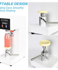Commercial Electric Cup Sealer Machine For Glass And Plastic Cups Semi Automatic Heat Sealing System With Quick Turnaround And Built Tough Steel Frame For Daily Grind Cafes, showcasing liftable design for sealing.