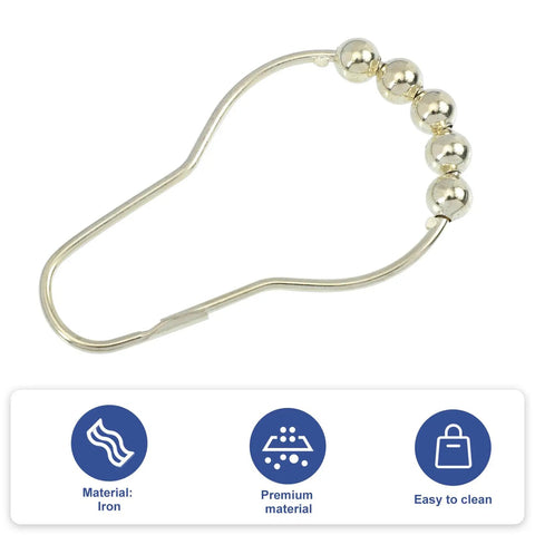 Gold Metal Shower Curtain Hooks Set 15 Pack With Five Bead Glide Rollers For Ultra Smooth Hanging Chic Farmhouse Bathroom Rings