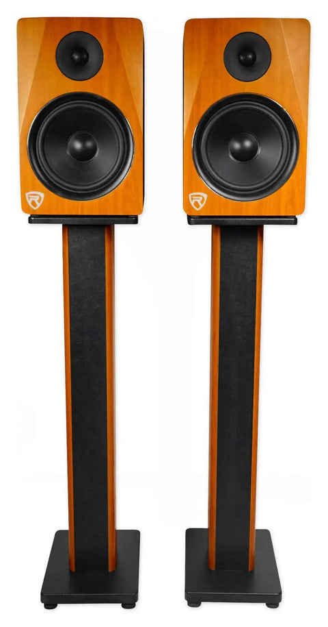 36 Inch Bookshelf Speaker Stands With 60 Lbs Capacity, Premium Wood Construction, Sand Fillable Base, Isolation Pads And Spikes