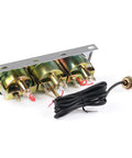 Three 52mm mechanical automotive gauges kit with chrome panel and wiring for oil pressure, temperature, and ammeter