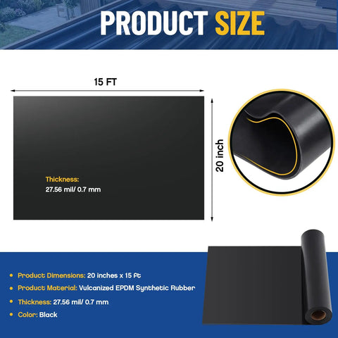 Top Shelf Epdm Rubber Roofing And Waterproofing Membrane Featuring 27.5 Mil Thickness For Badass Waterproof Protection On Flat Roofs Easy Zero Fuss Install With One Massive Sheet Measuring 15 Feet By 20 Inches black 27.56 mil thickness