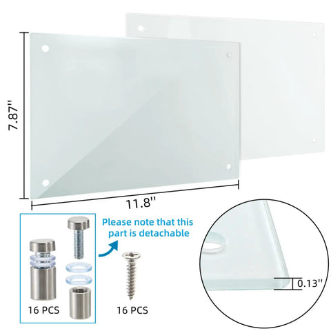 4 Pack Sublimation Glass Photo Blanks 11.8 Inch Long and 7.87 Inch Wide Wall Mount Frames, screws included, close-up angle