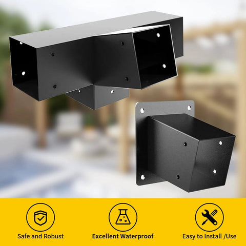 Heavy Duty Beefy 3 Way Slanted Roof Pergola Bracket Kit With Wall Mount Post Base For 4x4 Beams 30 Degree Right Angle Corners Galvanized Steel For Porches And Gazebos 4 Pack
