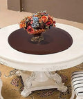 24 Inch Tempered Glass Lazy Susan Turntable with Silent Bearings on dining table, floral centerpiece on top