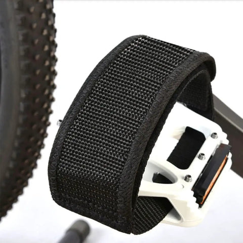 One Pair Bike Pedal Straps For Maximum Foot Grip On All Pedals, black toe clip straps with adhesive backing and reinforced stitching
