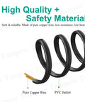 Cross-section of a black PVC jacketed cord showing pure copper wire, labeled 'High Quality Safety Material'.