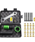 Transform Your Drilling Game With This Awesome Nutsert Adapter Kit Perfect For Automotive Repairs Or Home Upgrade Projects Featuring Five Mandrels And Multiple Nuts For A Smooth Riveting Finish Every Single Time. Nutsert drill adapter kit with 5 mandrels, 20 brass nuts, case, wrench, and drill bits
