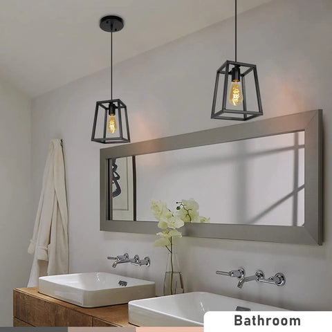 Industrial Farmhouse Pendant Light For Kitchen Island And Dining Room 1 Light Modern Lantern in bathroom setting