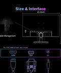 Back view and dimensions of 24 Inch 100Hz FHD Computer Monitor With FreeSync HDR HDMI 1.4 And Ergonomic Tilt for home office and gaming.