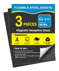 Non Magnetic Metal Sheets For Magnetic Receptive With Adhesive Backing Peel And Stick Steel Flexible 30 Mil Thick 8.5 By 11 Inches Set Of 3 Great For Holding Magnets On Any Surface packaging