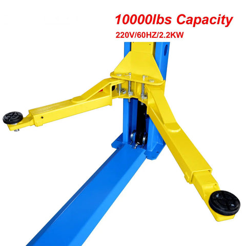 Heavy Duty Two Post Auto Lift With 10000 Lb Capacity showing hydraulic arms and base design for stable vehicle support.