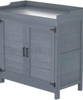 All Weather Wood Garden Storage Cabinet With Built In Workbench And Potting Table Waterproof Tool Shed For Outdoor Lawn And Patio Sturdy Gray Outdoor Storage Organizer With Shelves Easy Assembly front view