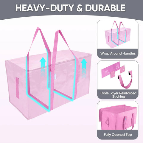 Crush Your Move With Heavy Duty Six Pack Extra Large Bags Featuring Wide Grab Handles And Secure Zipper Closures Waterproof Storage Totes For Closet Organizing Solid Space Saving Gear In Bright Pink