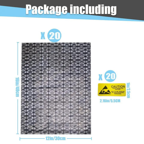 Open Top Antistatic Bags Set, 20 Large ESD Bags 12x16in And 30x40cm With Antistatic Labels, high temperature PET aluminum film