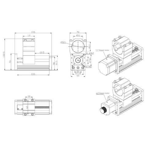 Heavy Duty Metal Linear Stage Actuator With 85mm Stroke Stepping Motor diagram showing dimensions for CNC Z Axis precision setup.