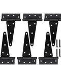 Heavy Duty Six Inch T Strap Gate Hinges Black Six Pack With Complete Hardware Set For Quick Install including screws for installation.
